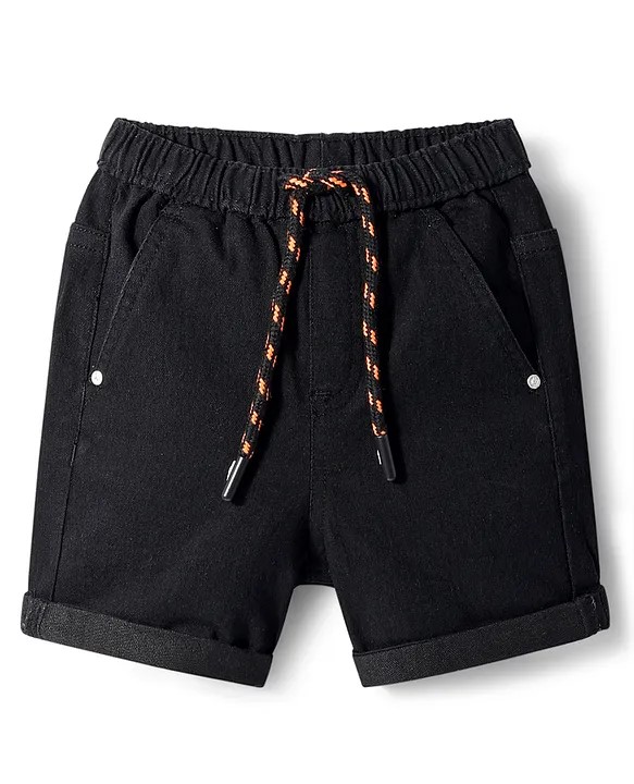 Babyhug Denim Mid Thigh Washed Shorts With Stretch - Black